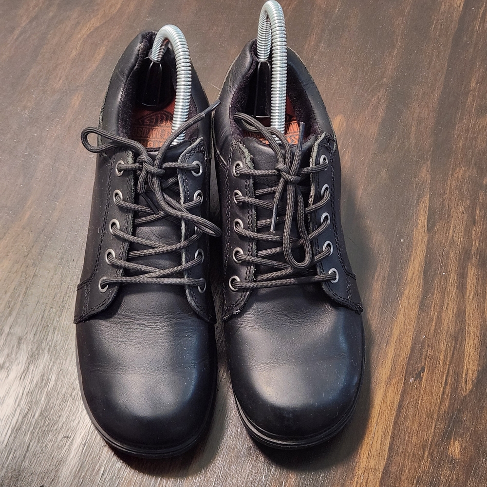 Harley Davidson Chunky Platform Motorcycle Shoes Lace Up Black Leather Womens 8 - Picture 3 of 11